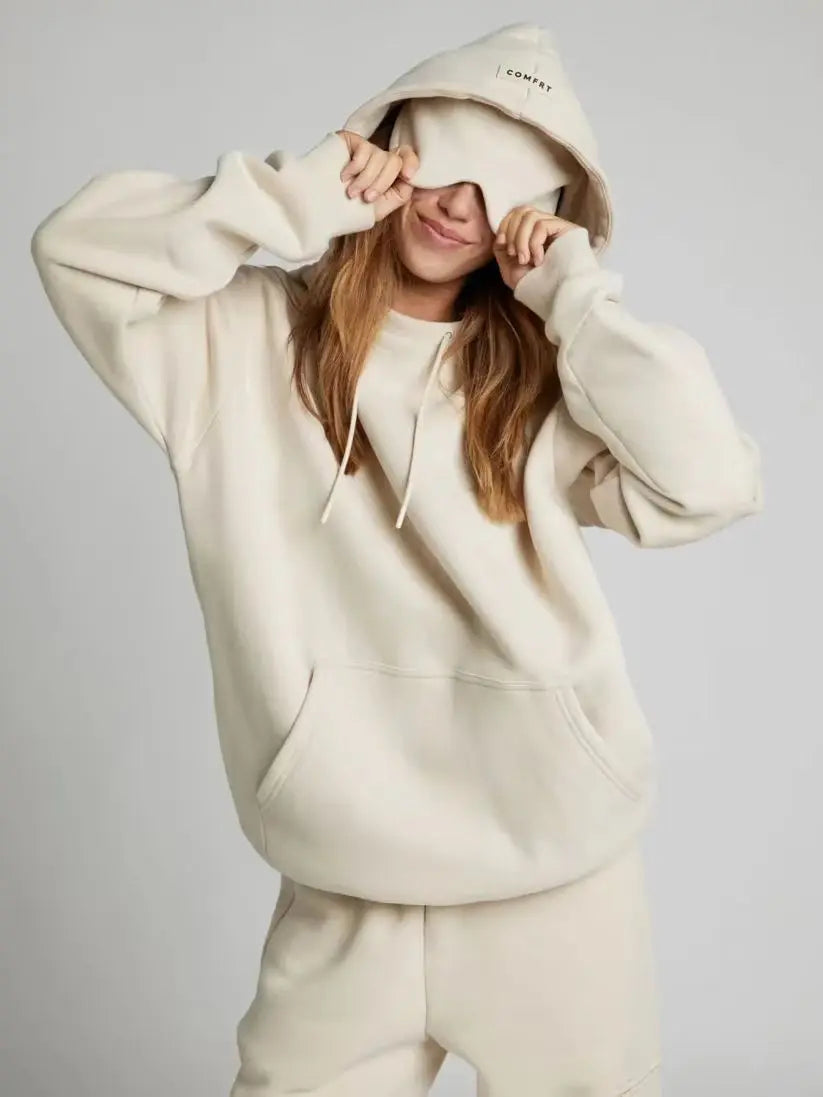 Felpa con Cappuccio Donna Autunno Inverno Stile Europeo Americano Coppia Colori Premium