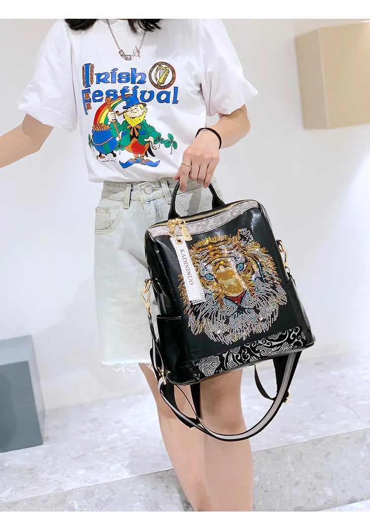 Zaino Donna Fashion con Paillettes - Borsa Scuola in Pelle Morbida per Viaggio