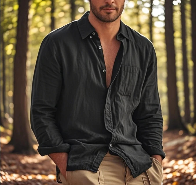 Camicia Uomo Lino Casual Retrò – Cardigan Versatile 4 Stagioni
