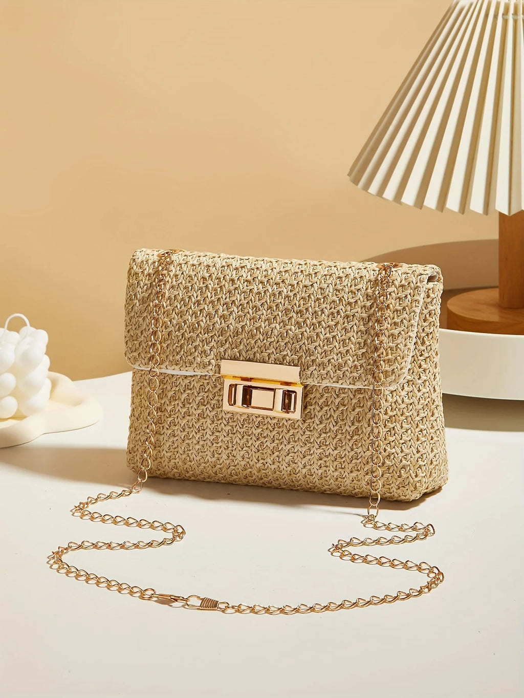 Borsa Paglia Intrecciata Donna - Tracolla Fashion con Chiusura a Lucchetto