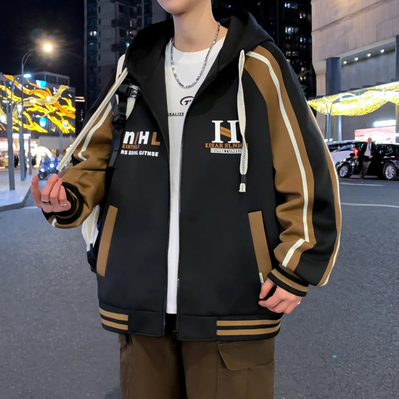 Felpa con Cappuccio Uomo Casual Moda Cardigan Giacca Comoda Primavera Autunno