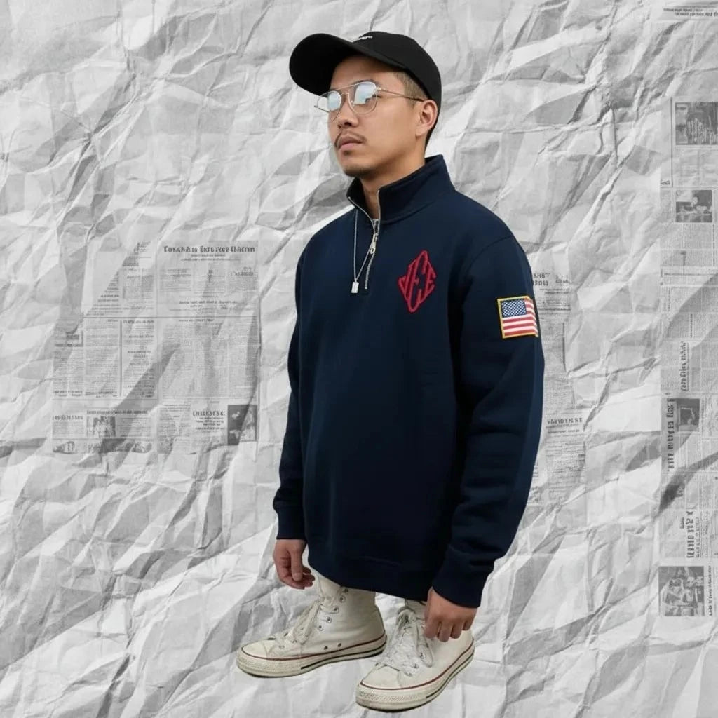 Felpa Ricamata Y2K Uomo Oversize - Collo Alto con Zip Stile Streetwear