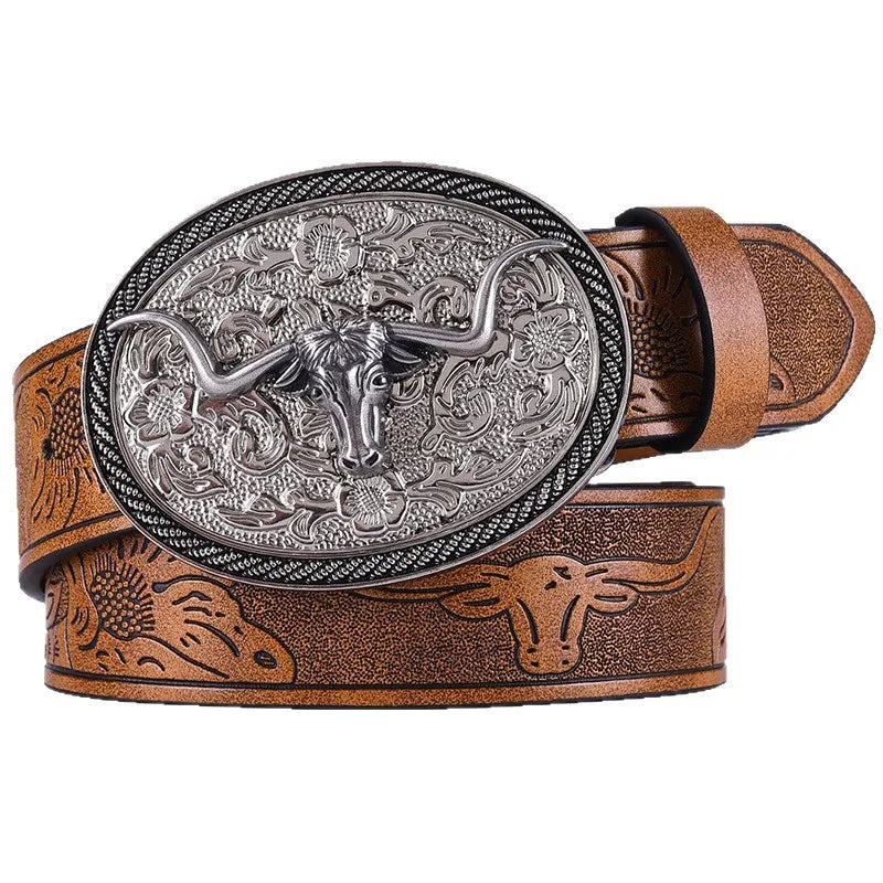 Cintura Western Vintage in Pelle PU - Fibbia con Lettera Classica e Decorazioni Floreali Retrò