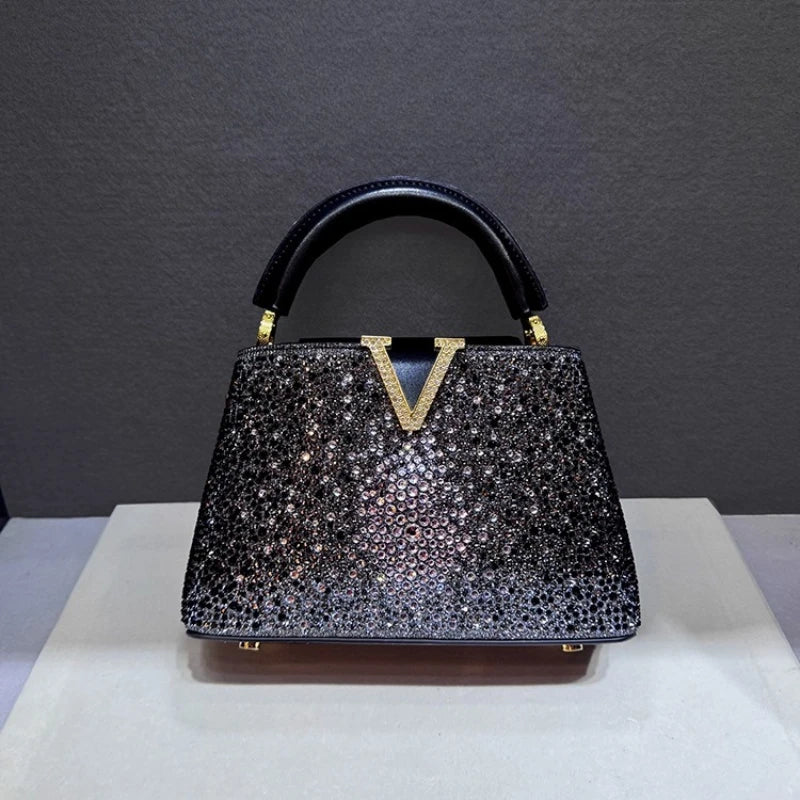 Borsa Tote Donna con Diamanti e Strass - Tracolla in Pelle Luxury