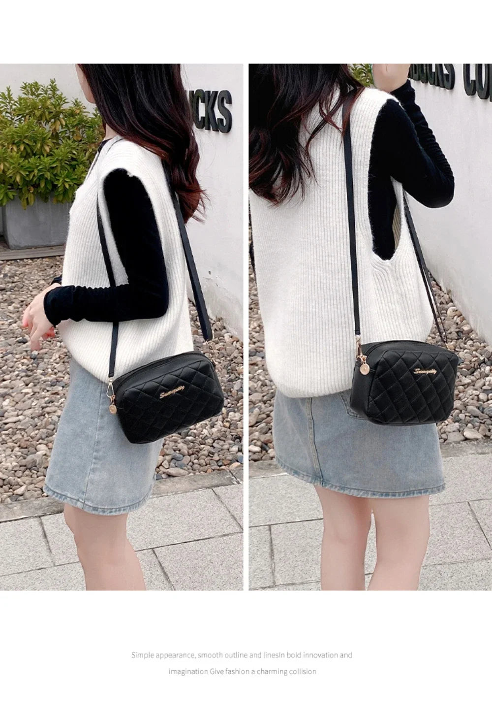 Borsetta a Tracolla Piccola con Nappa e Ricamo - Mini Bag Fashion con Catena