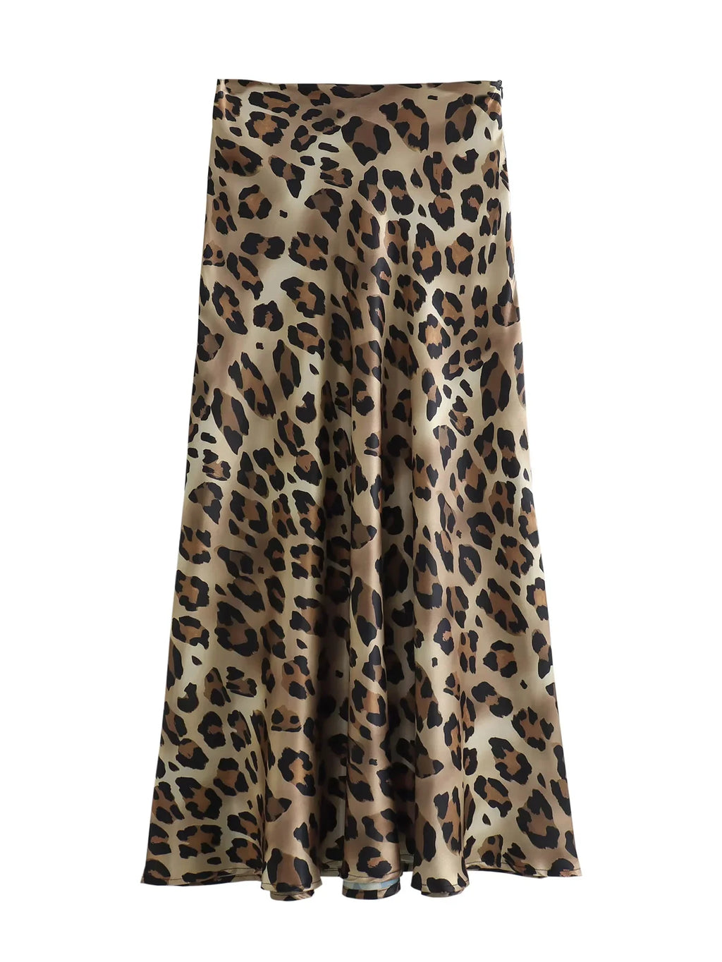 HXAO Women's Skirts Leopard Long Skirts For Women Vintage Satin Animal Print Skirt Woman Fashion High Waist Elegant Midi Skirts