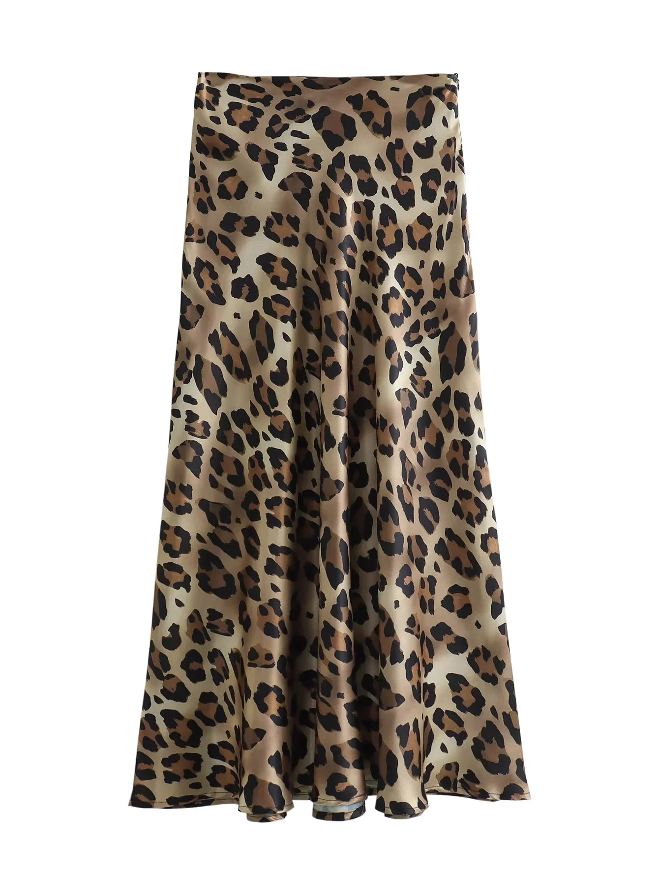 HXAO Women's Skirts Leopard Long Skirts For Women Vintage Satin Animal Print Skirt Woman Fashion High Waist Elegant Midi Skirts