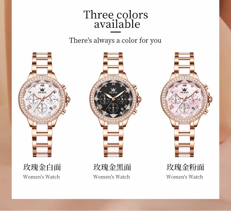 OLEVS Exquisite Women's Watches Prismatic Mirror Surface Quartz Watch Chronograph Gift Bracelet Calendar Waterproof Female Watch