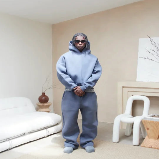 Set Due Pezzi Uomo Felpa + Pantaloni Streetwear Casual Felpato