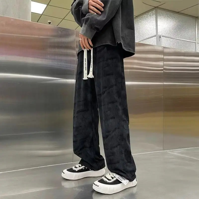 Pantaloni Casual Corduroy Gamba Larga – Stile Retrò Hong Kong