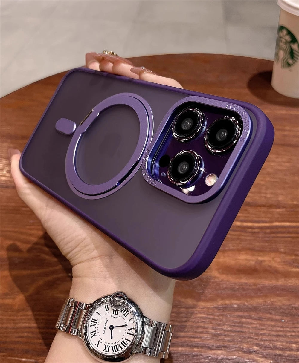 Luxury Rotate Holder Stand Magsafe Magnetic Matte Phone Case For iPhone 17 Air 12 13 14 15 16 Pro Max Protector On 15 Plus Cover