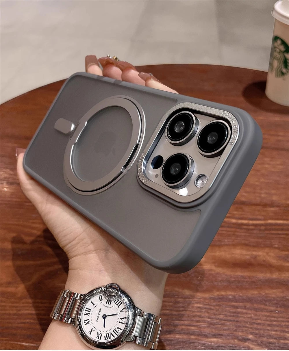 Luxury Rotate Holder Stand Magsafe Magnetic Matte Phone Case For iPhone 17 Air 12 13 14 15 16 Pro Max Protector On 15 Plus Cover
