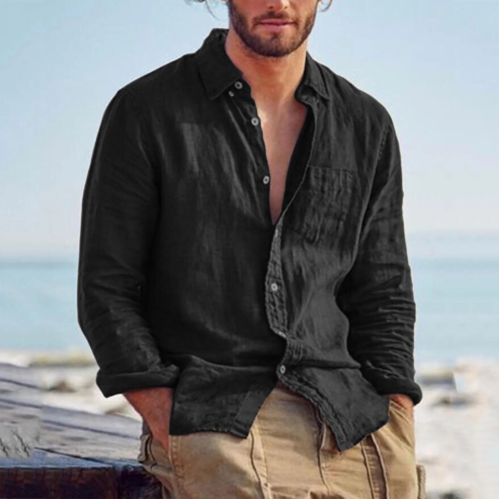 Camicia Uomo Lino Casual Retrò – Cardigan Versatile 4 Stagioni