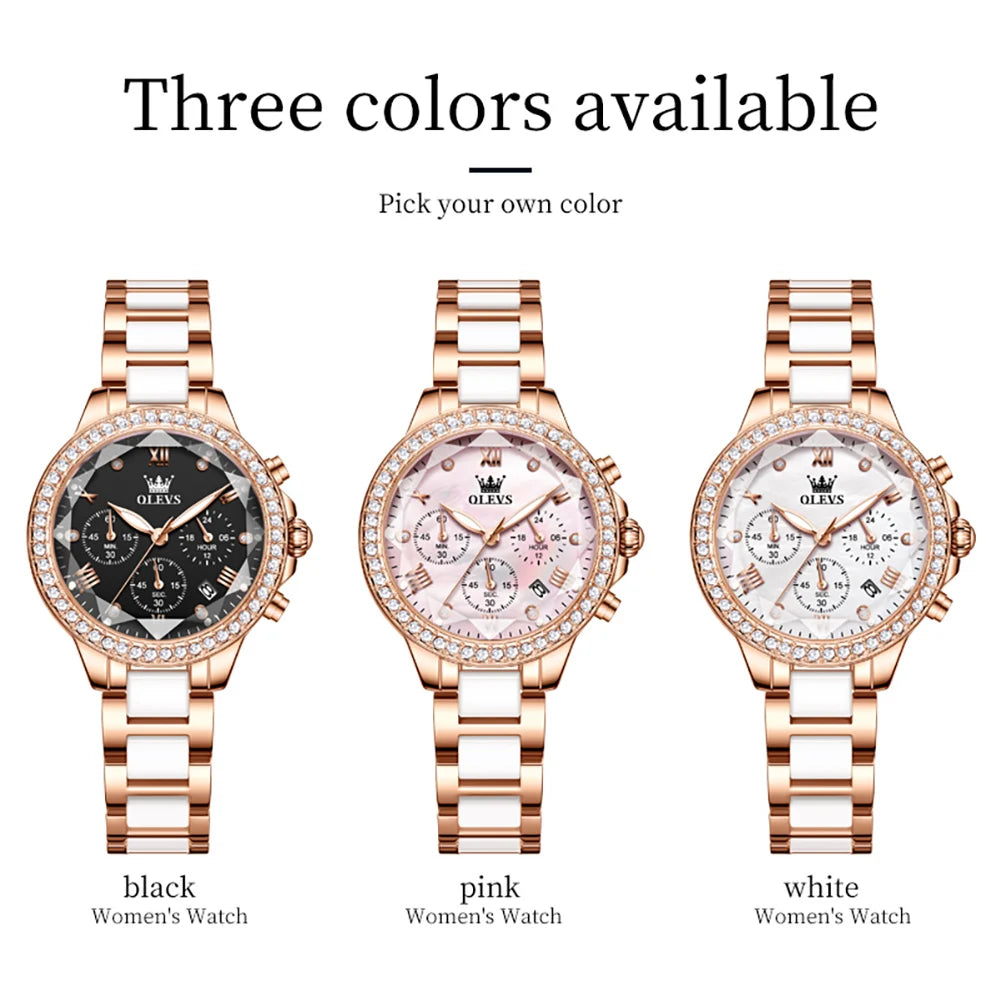 OLEVS Exquisite Women's Watches Prismatic Mirror Surface Quartz Watch Chronograph Gift Bracelet Calendar Waterproof Female Watch