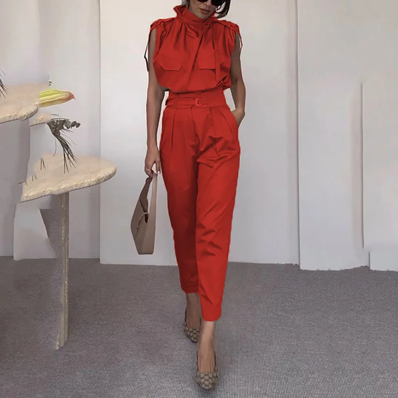 Completo Due Pezzi Estivo Donna - Top Senza Maniche e Pantaloni Lunghi