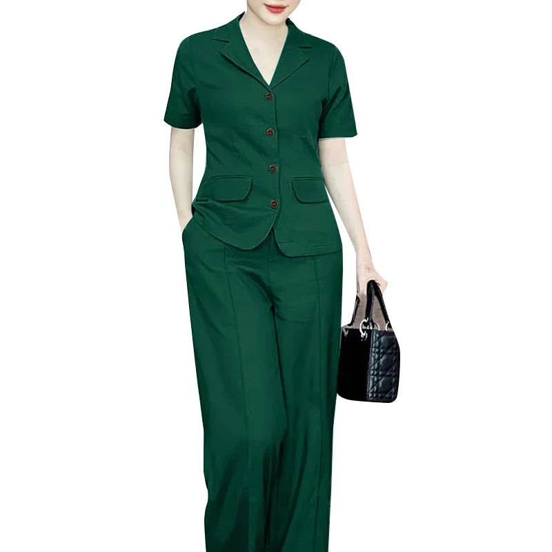 ZANZEA 2024 Elegant Women Fashion Short Sleeve Shirt Wide Leg Trousers Suits Solid Tracksuit 2PCS Summer OL Work Pants Sets