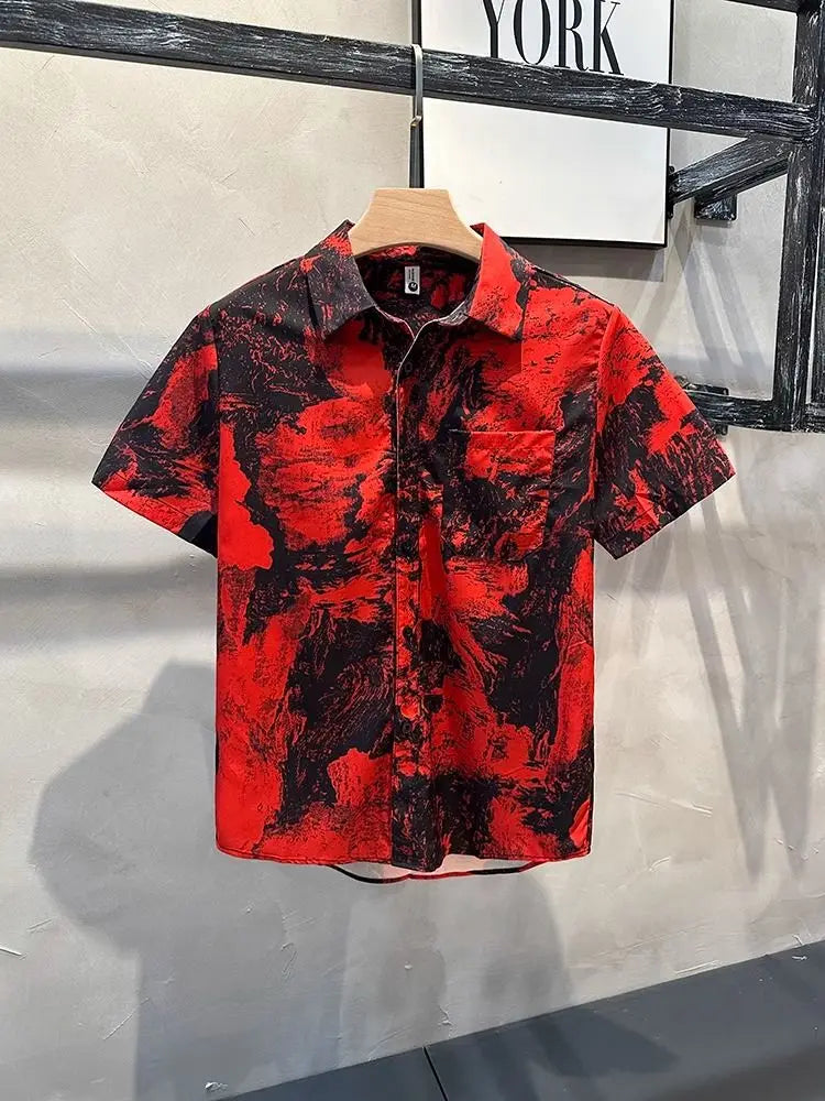 Camicia Uomo Floreale Slim Fit – Manica Corta Stile Hipster Americano