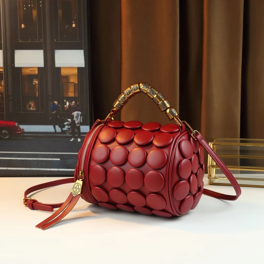 Borsa Cilindro Rotonda Vintage - Tracolla Donna Casual Fatta a Mano