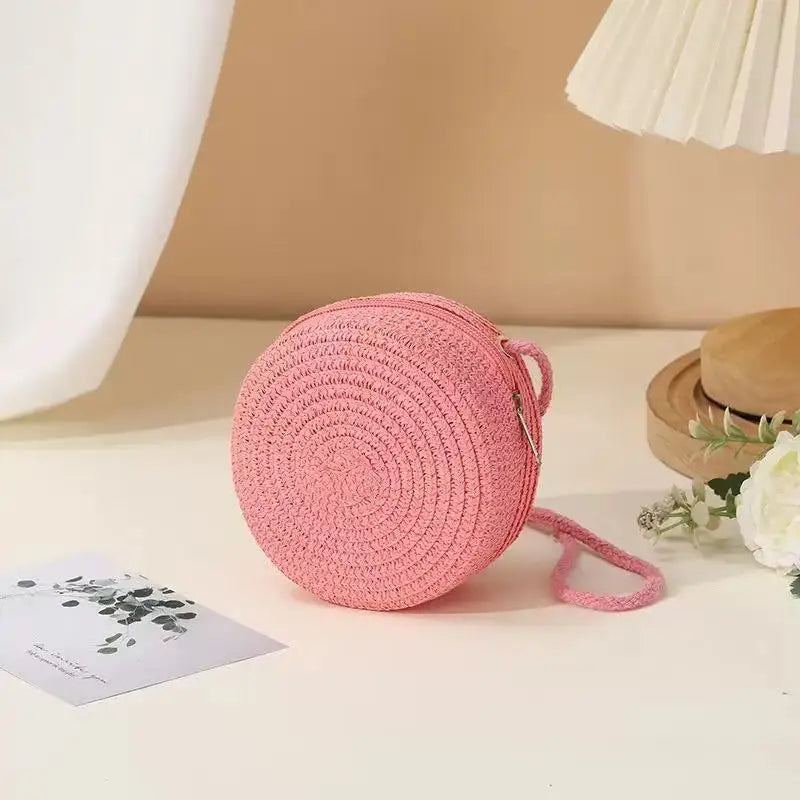 Borsa Rotonda in Paglia Minimalista - Tracolla Donna Stile Vacanza