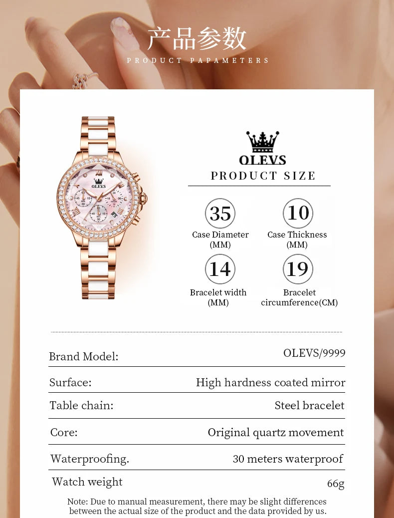OLEVS Exquisite Women's Watches Prismatic Mirror Surface Quartz Watch Chronograph Gift Bracelet Calendar Waterproof Female Watch
