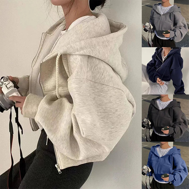 Felpa con Zip Cropped Donna - Foderata in Pile Slim Primavera Autunno