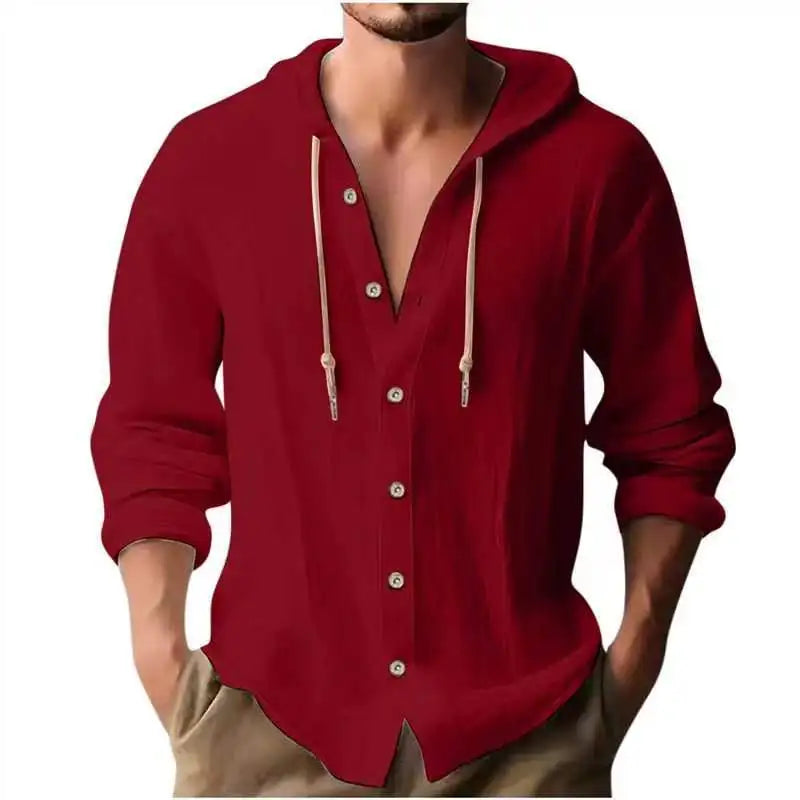 Camicia Uomo Cotone e Lino con Cappuccio – Cardigan Casual Beach Loose Fit