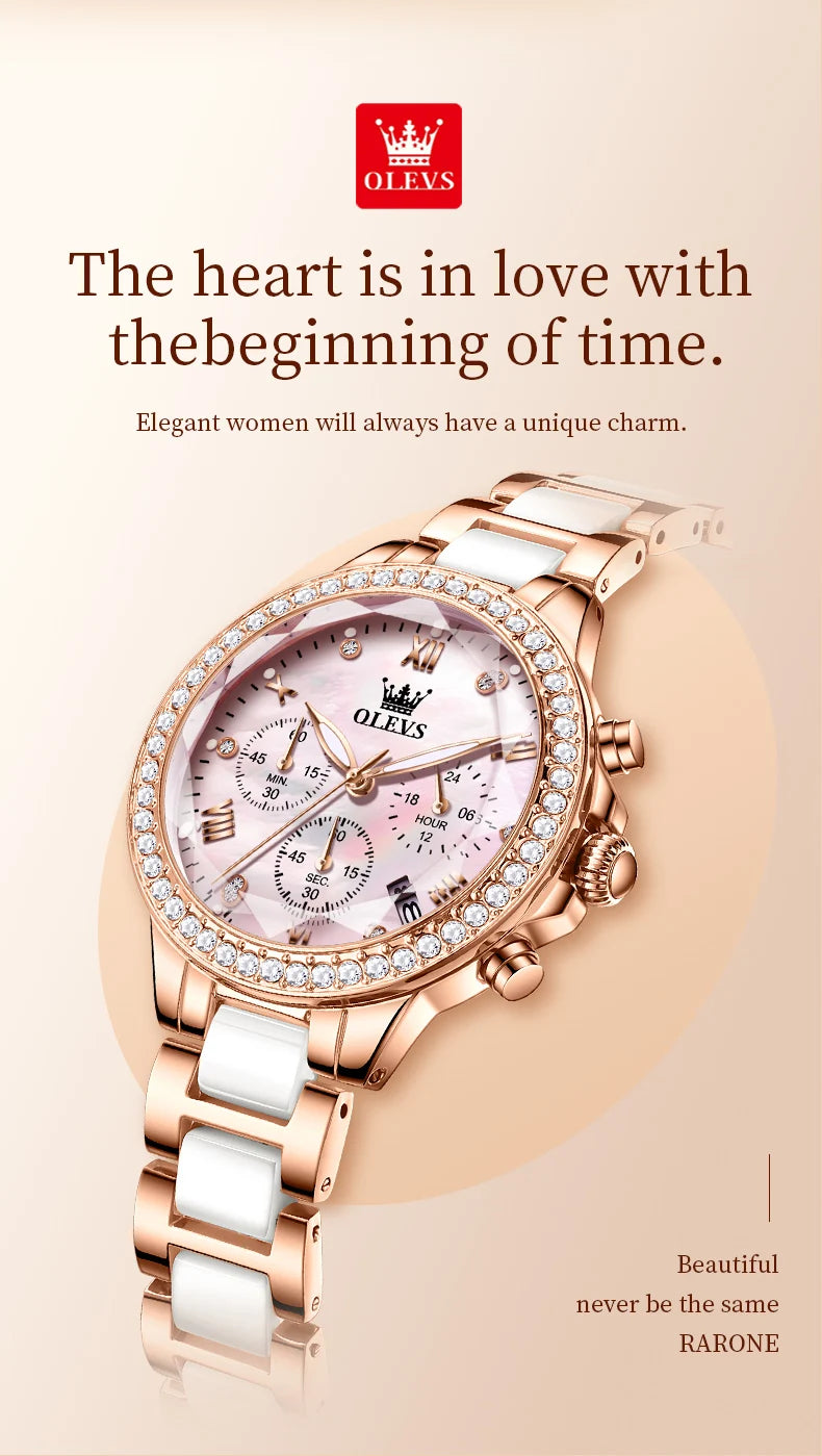 OLEVS Exquisite Women's Watches Prismatic Mirror Surface Quartz Watch Chronograph Gift Bracelet Calendar Waterproof Female Watch