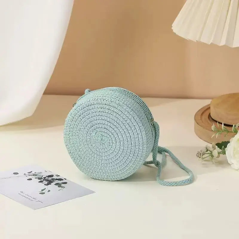 Borsa Rotonda in Paglia Minimalista - Tracolla Donna Stile Vacanza