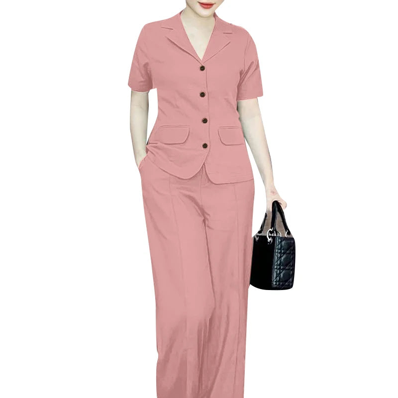 ZANZEA 2024 Elegant Women Fashion Short Sleeve Shirt Wide Leg Trousers Suits Solid Tracksuit 2PCS Summer OL Work Pants Sets