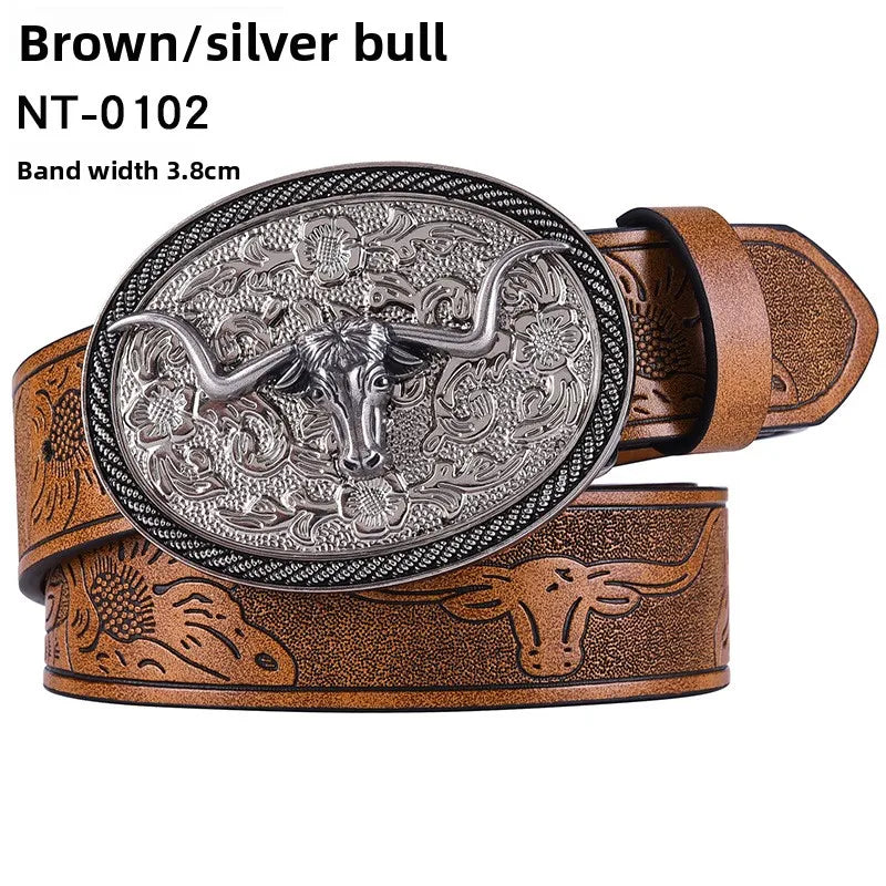 Cintura Western Vintage in Pelle PU - Fibbia con Lettera Classica e Decorazioni Floreali Retrò