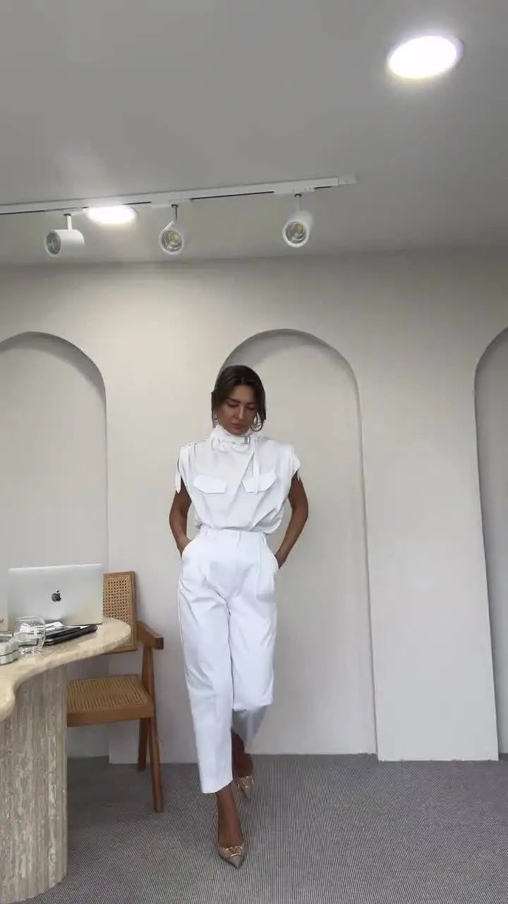 Completo Due Pezzi Estivo Donna - Top Senza Maniche e Pantaloni Lunghi