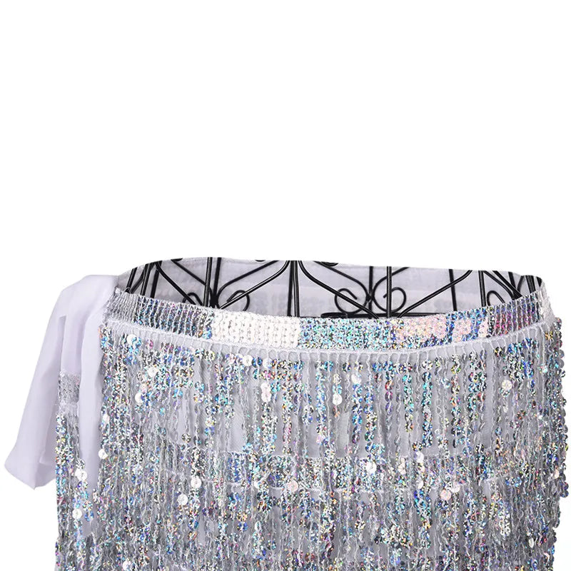 Fascia per Danza del Ventre con Paillettes e Frange - Cintura Decorativa per Performance e Feste