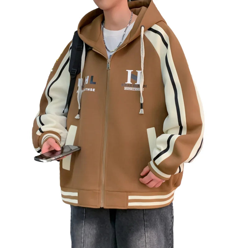 Felpa con Cappuccio Uomo Casual Moda Cardigan Giacca Comoda Primavera Autunno