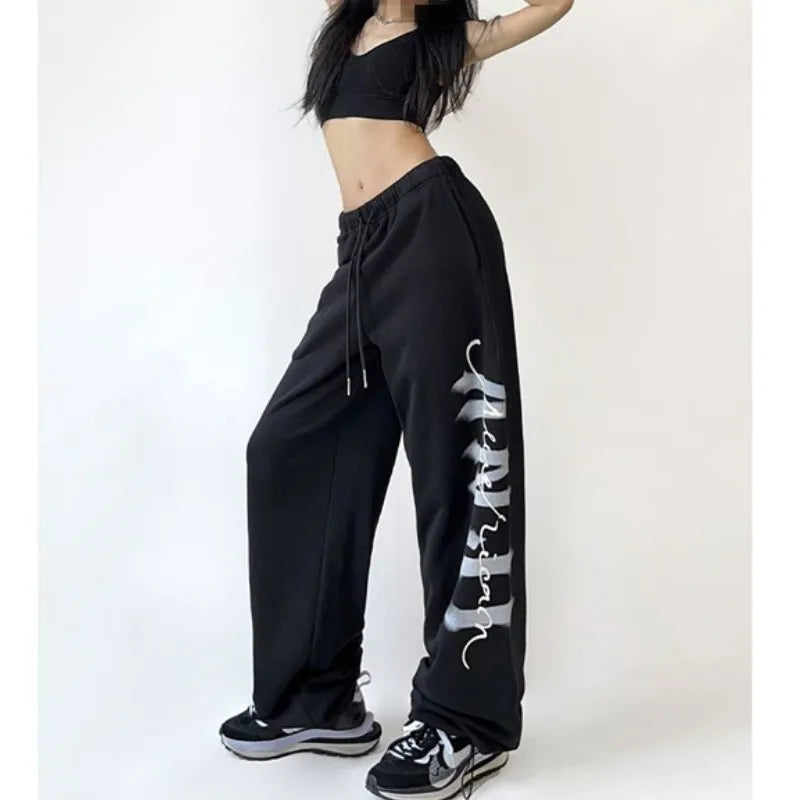 Pantaloni Donna Streetwear | Letter Print Wide Leg Trousers