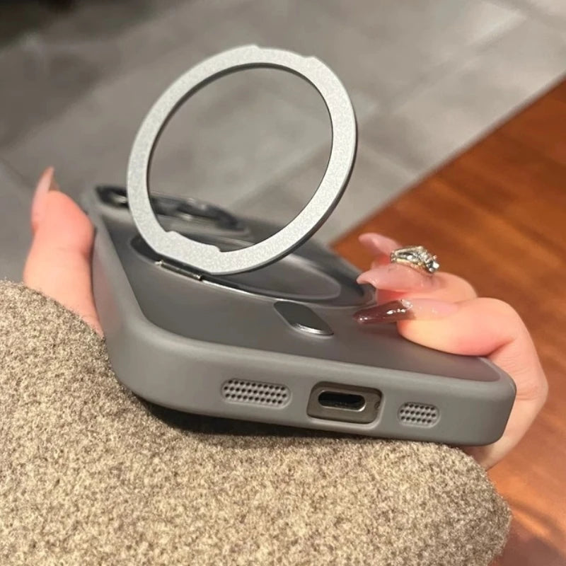 Luxury Rotate Holder Stand Magsafe Magnetic Matte Phone Case For iPhone 17 Air 12 13 14 15 16 Pro Max Protector On 15 Plus Cover