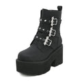 Gdgydh Sexy Rivets Black Demoia Boots Women Metal Decoration Platform Heels Gothic Bat Buckle Strap Ladies Short Boots Plus Size