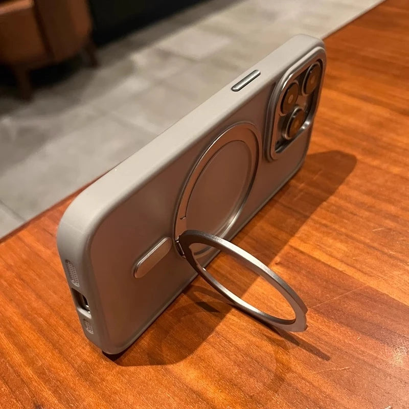 Luxury Rotate Holder Stand Magsafe Magnetic Matte Phone Case For iPhone 17 Air 12 13 14 15 16 Pro Max Protector On 15 Plus Cover