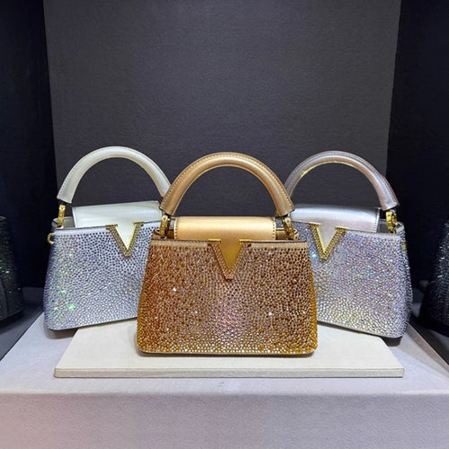 Borsa Tote Donna con Diamanti e Strass - Tracolla in Pelle Luxury