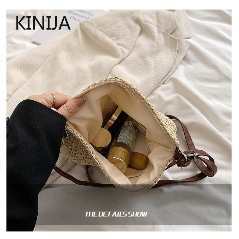 Borsa di Paglia Intrecciata da Spiaggia — Shopper Estiva Donna in Rafia