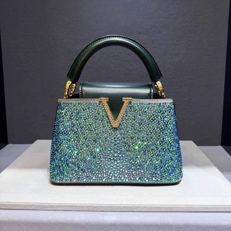 Borsa Tote Donna con Diamanti e Strass - Tracolla in Pelle Luxury