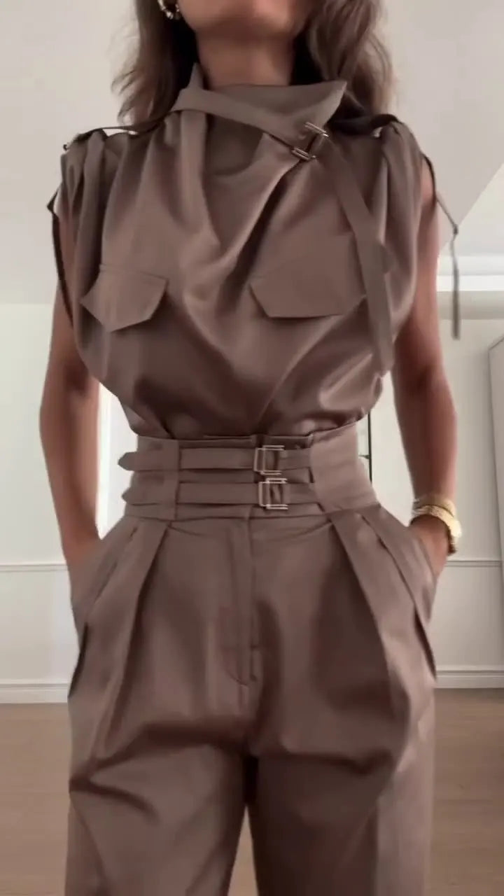 Completo Due Pezzi Estivo Donna - Top Senza Maniche e Pantaloni Lunghi
