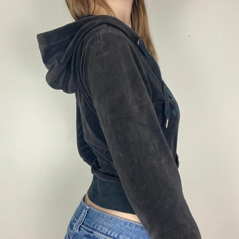 Felpa Y2K Vintage con Ricami e Zip - Stile Grunge Retrò Anni 2000 Donna