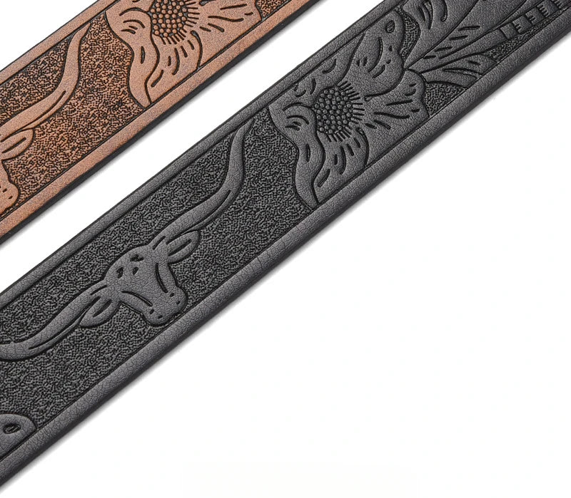 Cintura Western Vintage in Pelle PU - Fibbia con Lettera Classica e Decorazioni Floreali Retrò