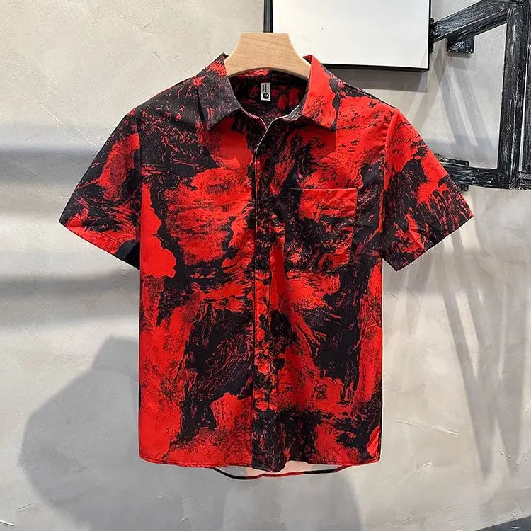 Camicia Uomo Floreale Slim Fit – Manica Corta Stile Hipster Americano