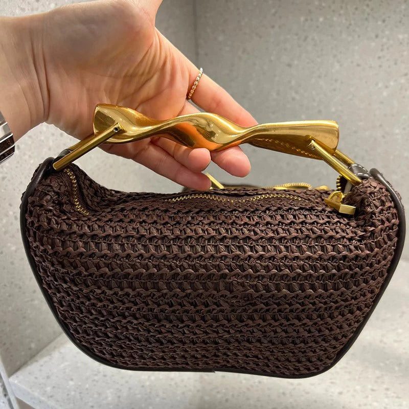 Borsa Cerimonia Intrecciata con Manico Oro - Clutch Elegante per Eventi