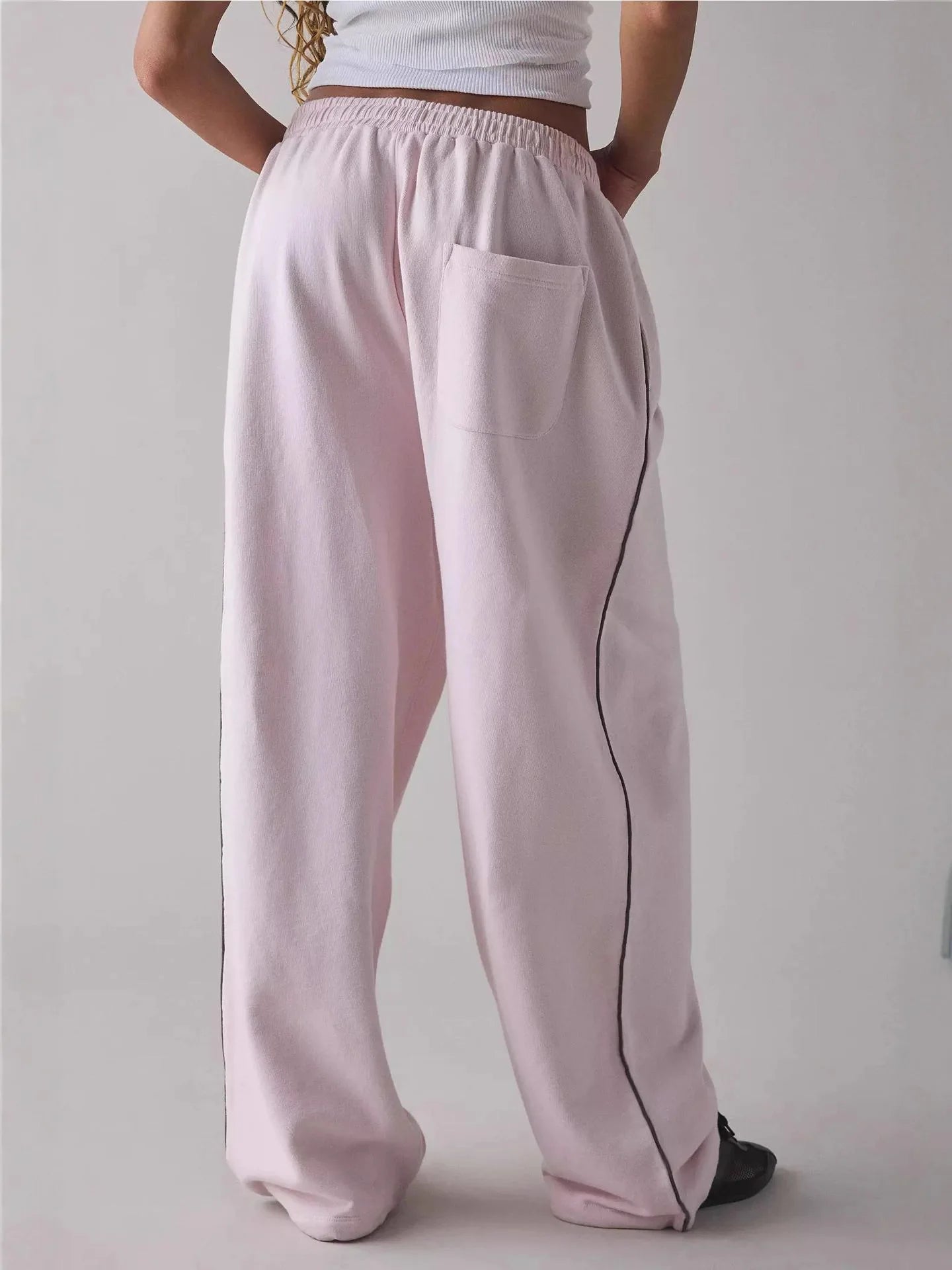 Pantaloni Donna Casual Ricamati Gamba Dritta Vita Elastica Comodi Loose Fit Estate