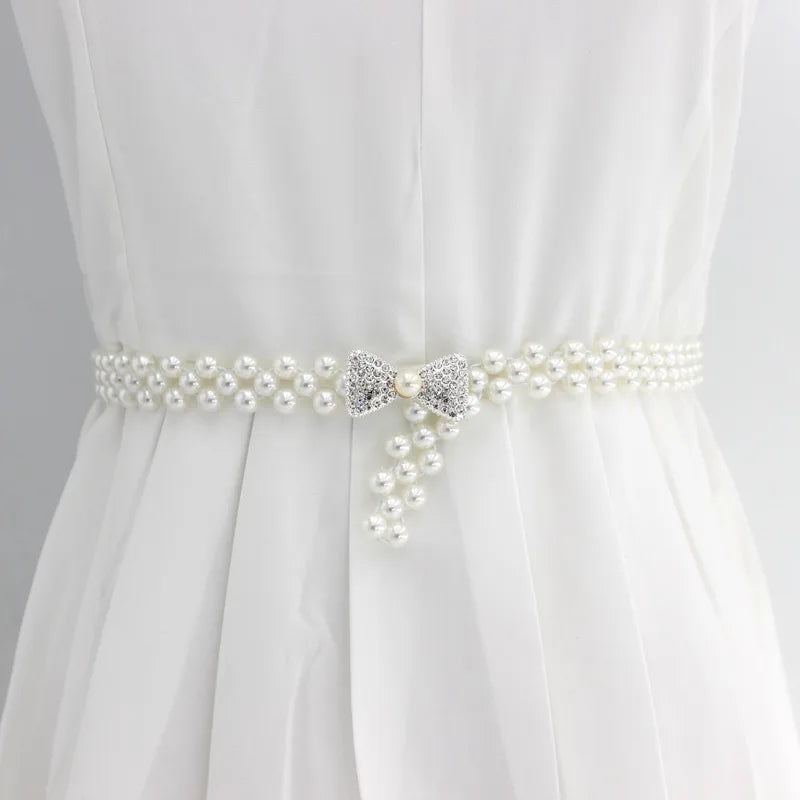 Cintura Elastica Decorativa con Perle e Strass - Accessorio Fashion per Abiti e Vestiti