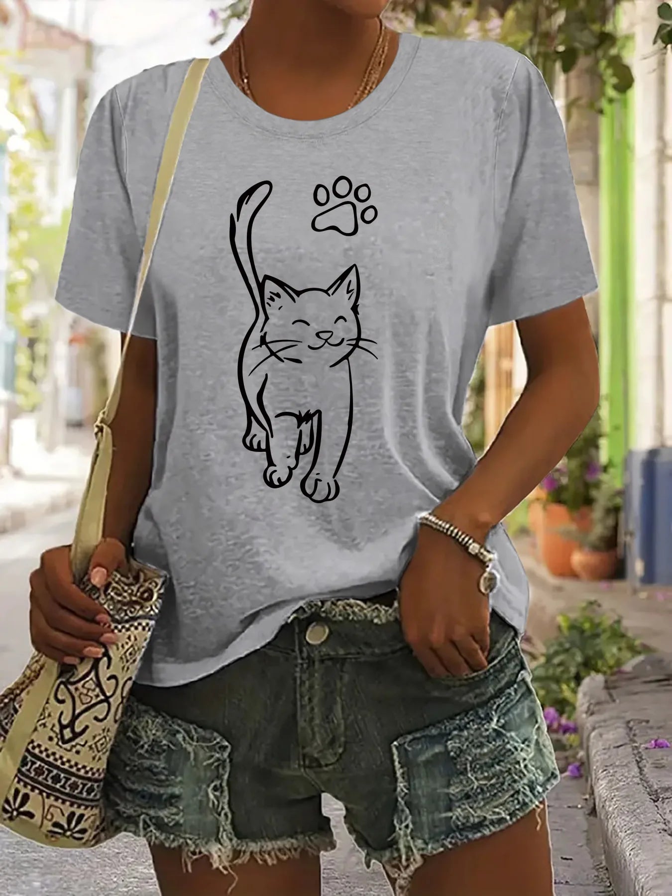 T-Shirt Gatto Donna | Top Casual Urban Style Stampa Cat