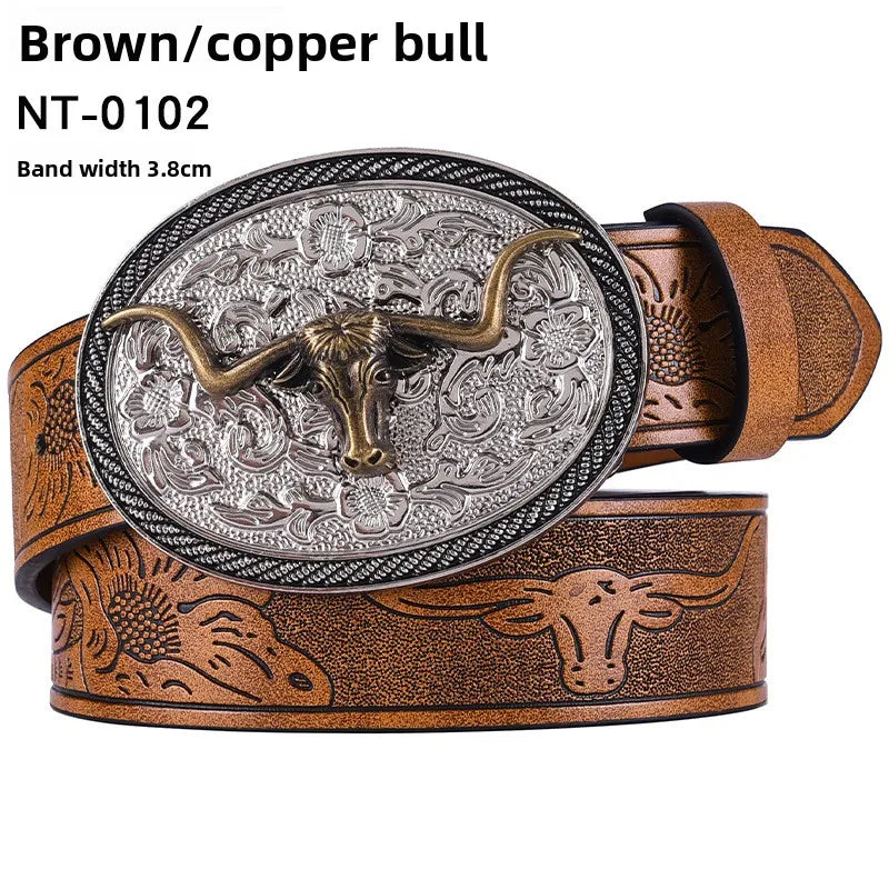 Cintura Western Vintage in Pelle PU - Fibbia con Lettera Classica e Decorazioni Floreali Retrò