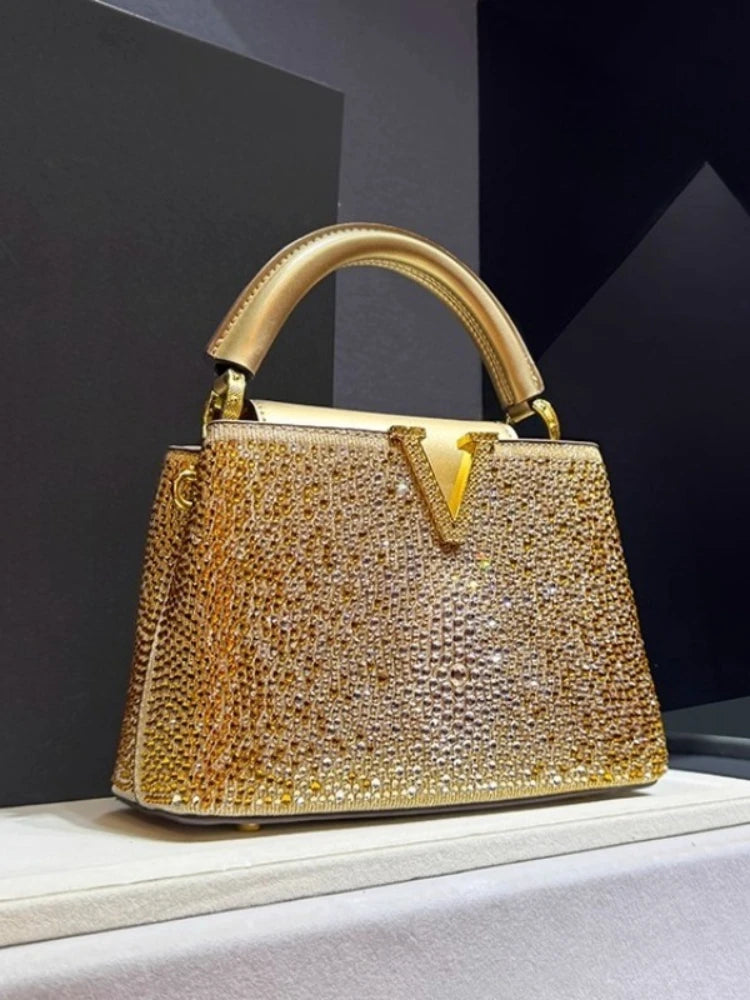 Borsa Tote Donna con Diamanti e Strass - Tracolla in Pelle Luxury